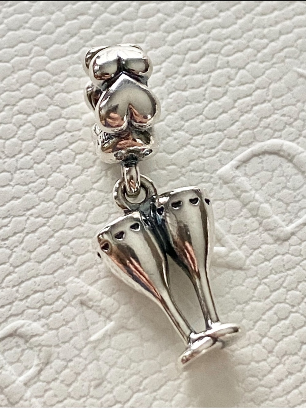 Authentic Pandora Sterling Silver “Cheers” Champagne Flutes Dangle Charm